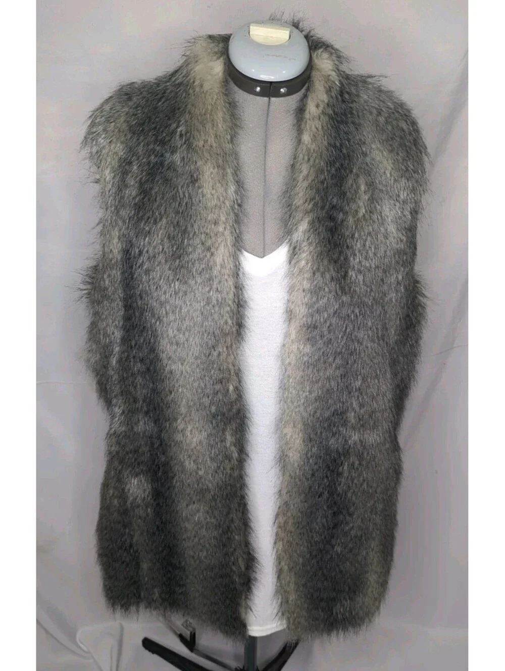 Banana Republic Faux Fur Vest Jacket Mid Long Oversize Length Grey Womens Large